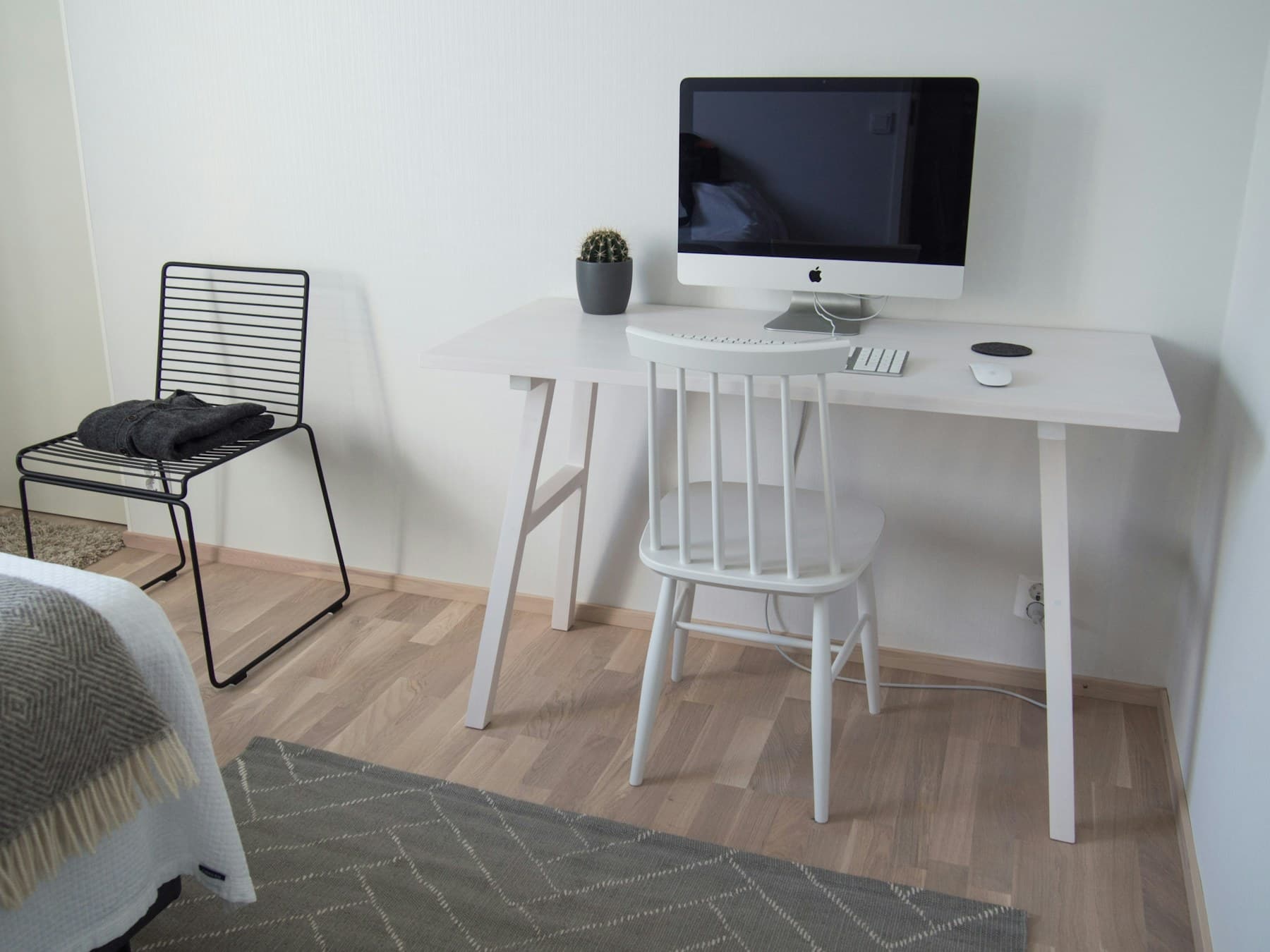 Handcrafted birch desk in calm morning light